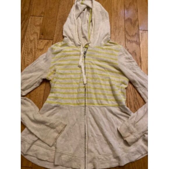 Saturday Sunday Women's yellow Striped beige Hooded Zip-Up Jacket Size Medium - Picture 1 of 10